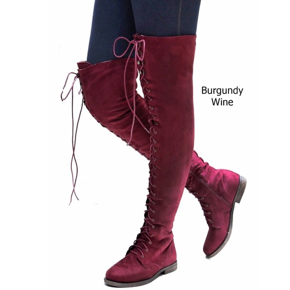 wine lace up boots